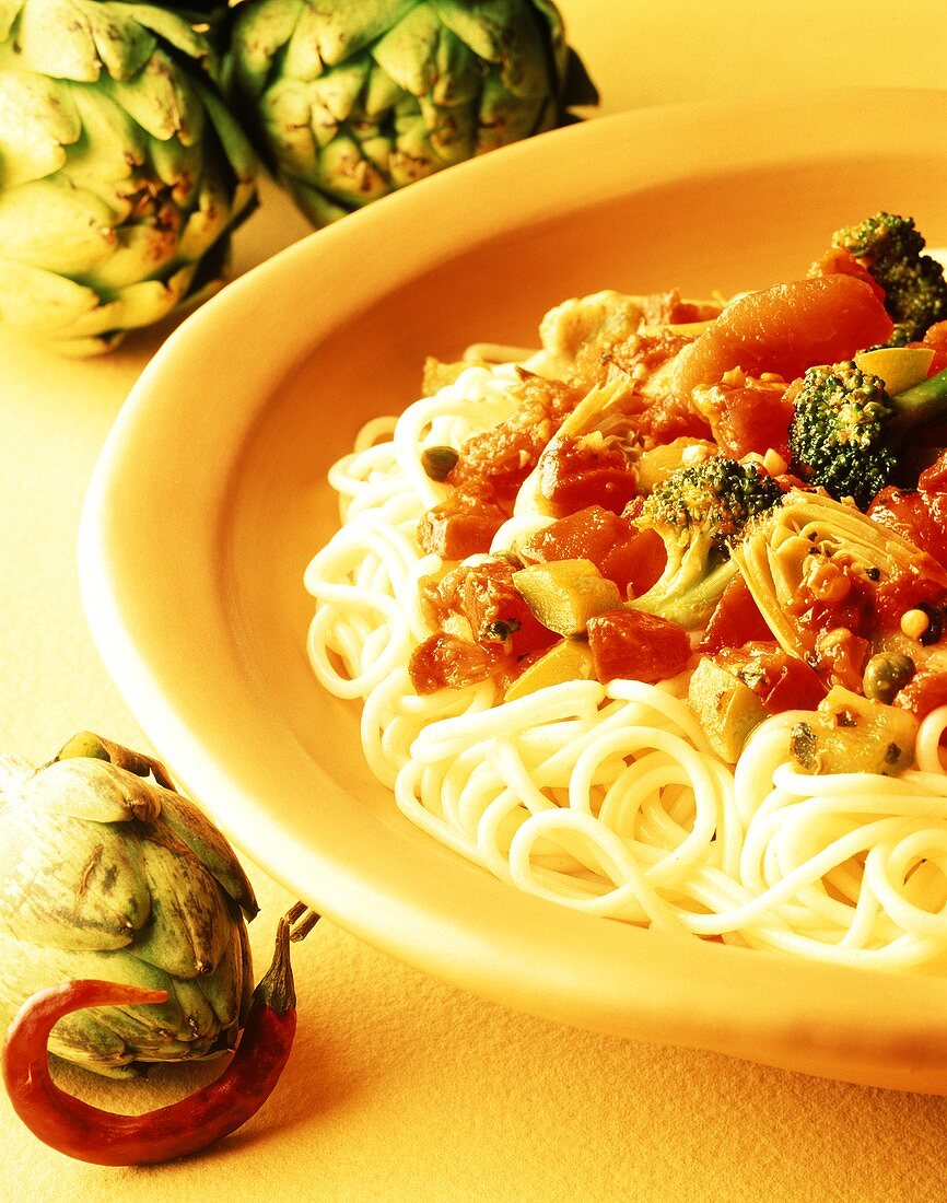 Spaghetti zia Antonia (Nudeln mit Artischocken & Brokkoli)
