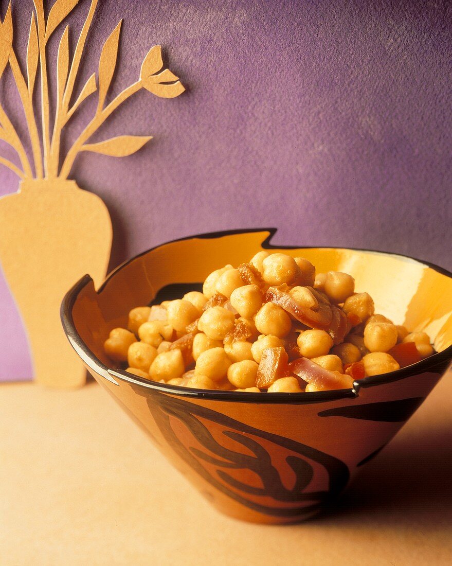 A Bowl of Chick Peas with Sun Dried Toatoes