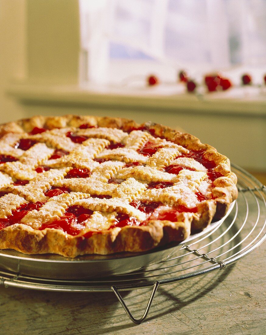 Cherry Pie on a Cooling Rack