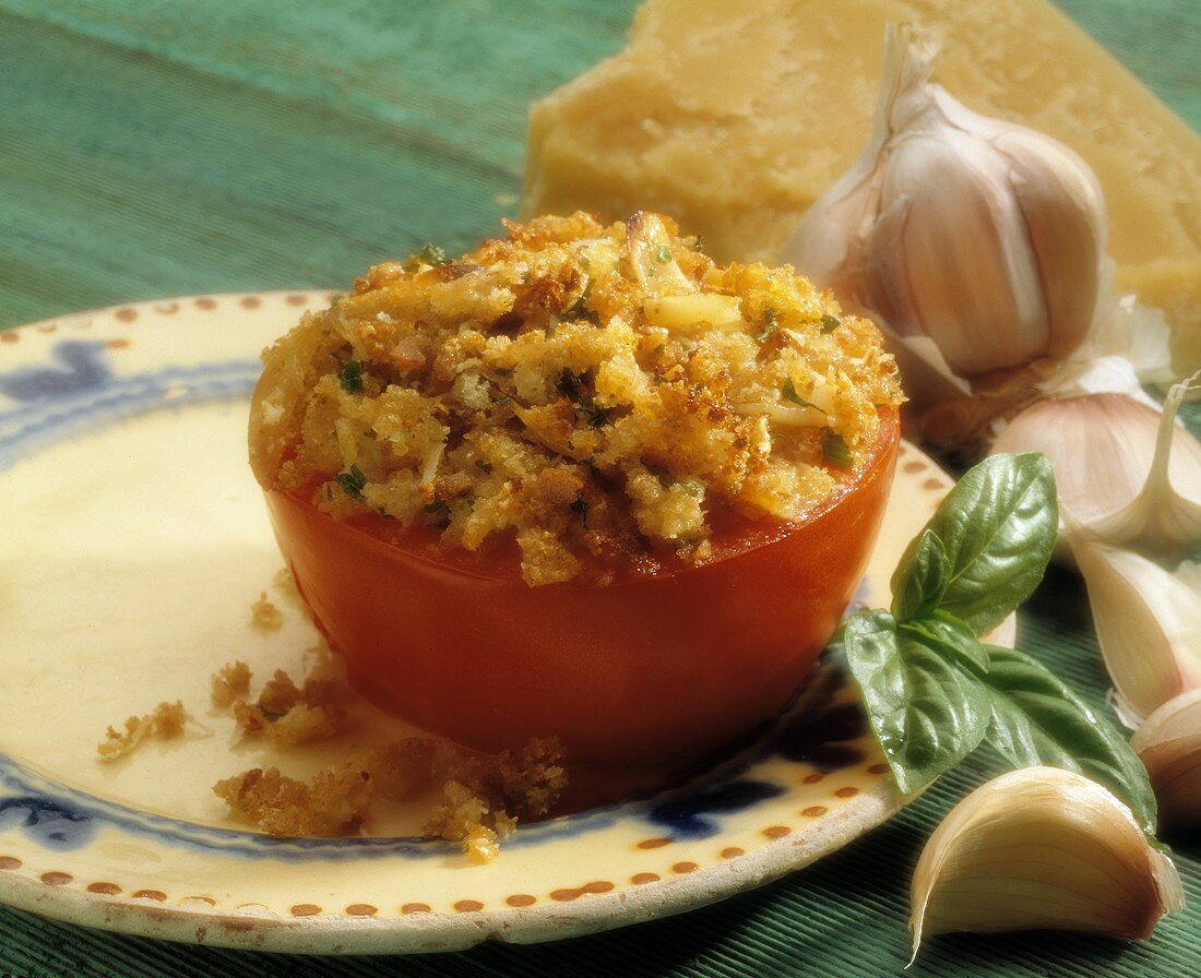 Tomato Stuffed with Bread Crumb and Cheese