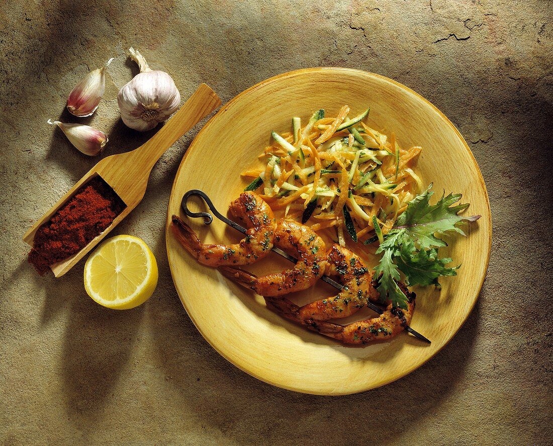 Grilled Shrimp with Paprika and Lemon; Cold Slaw