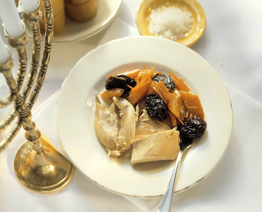 Serving of Chicken and Vegetables for Hanukkah