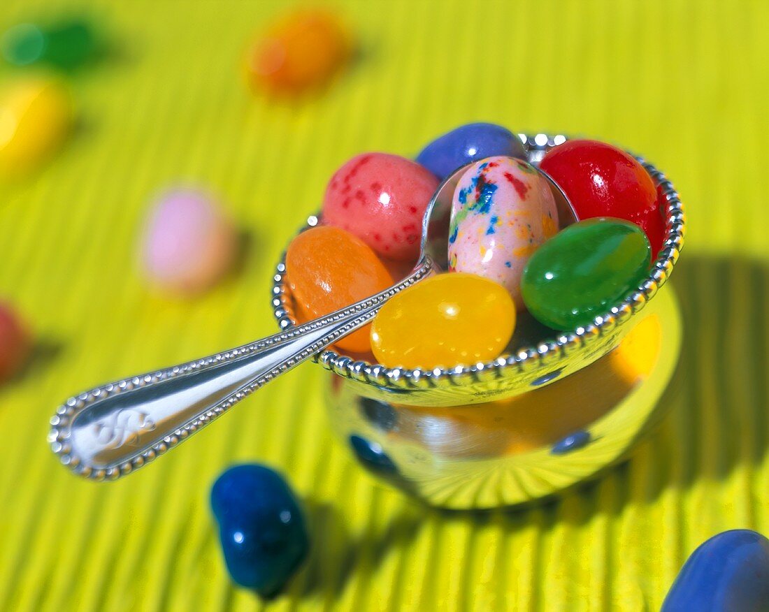 Small Silver Bowl Filled with Jelly Beans