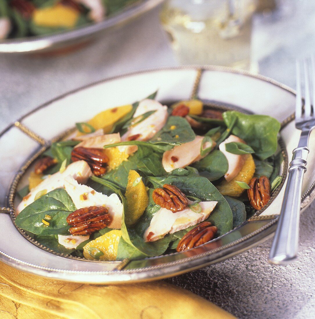 Spinach Mandarin Walnut Chicken Salad