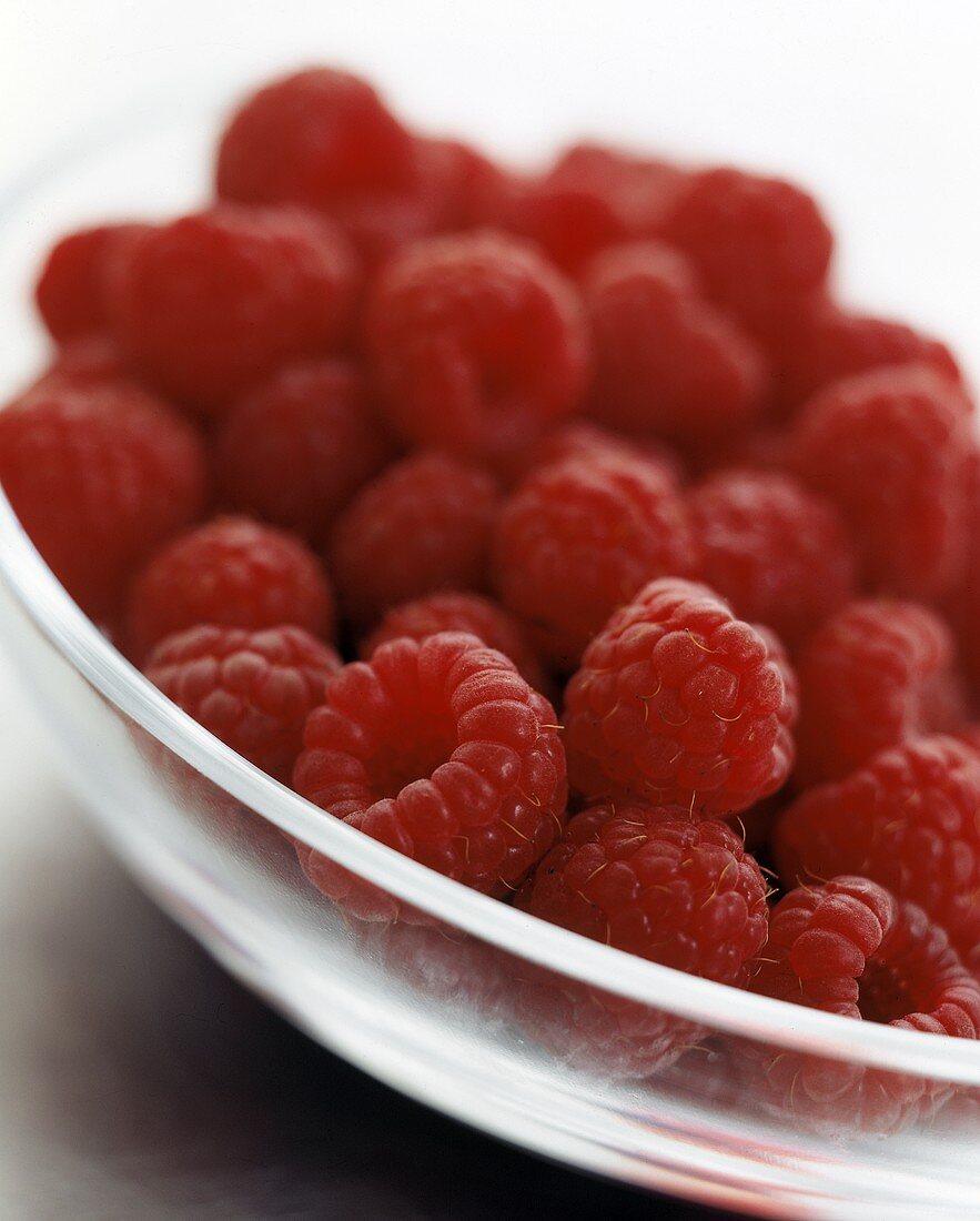 Raspberries in a Glass Bowl