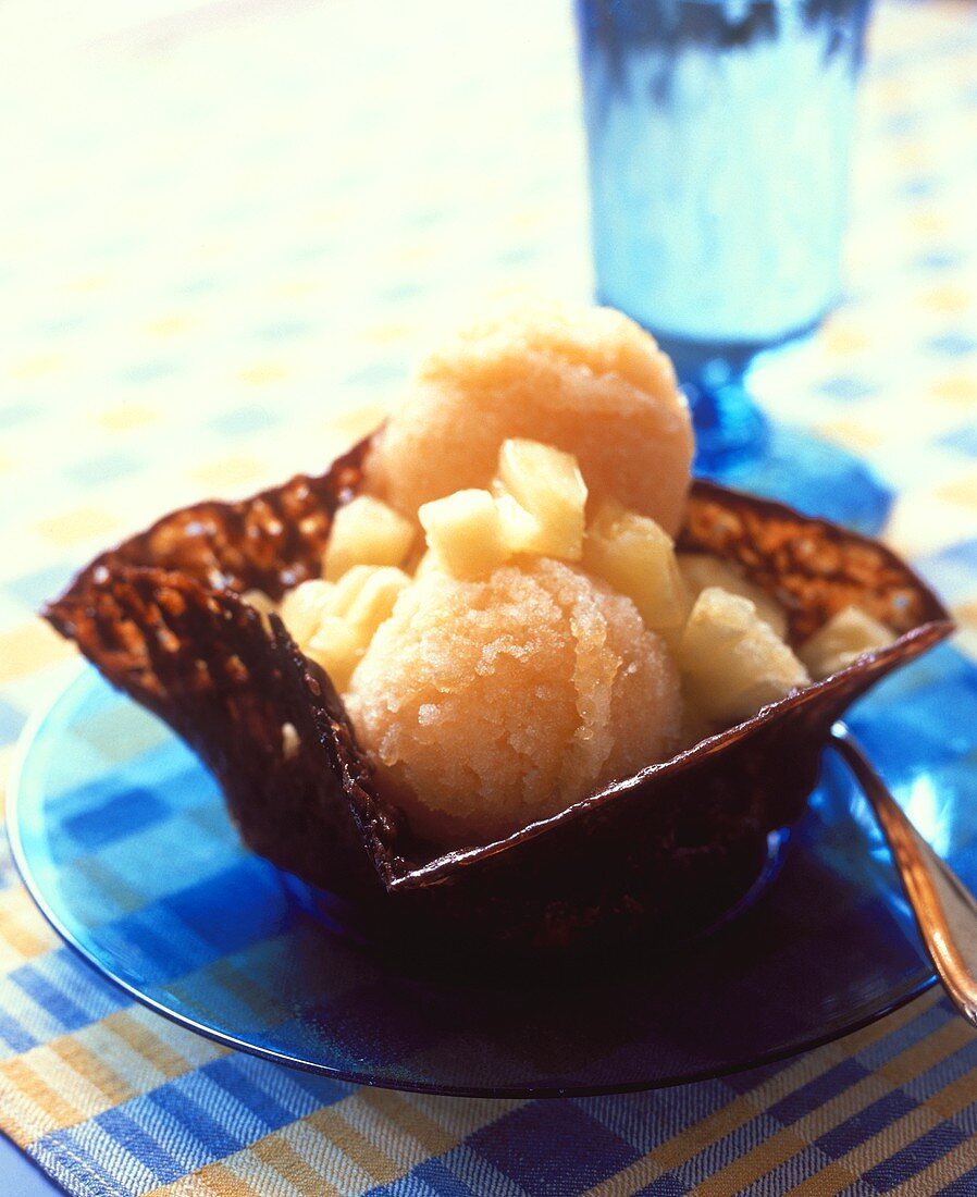 Melon Sorbet in a Chocolate Cup