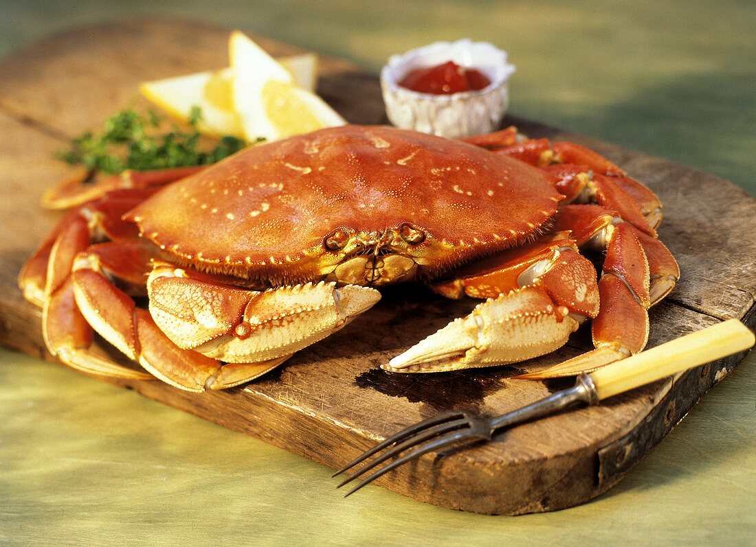 Dungeness Crab with Lemon and Cocktail Sauce