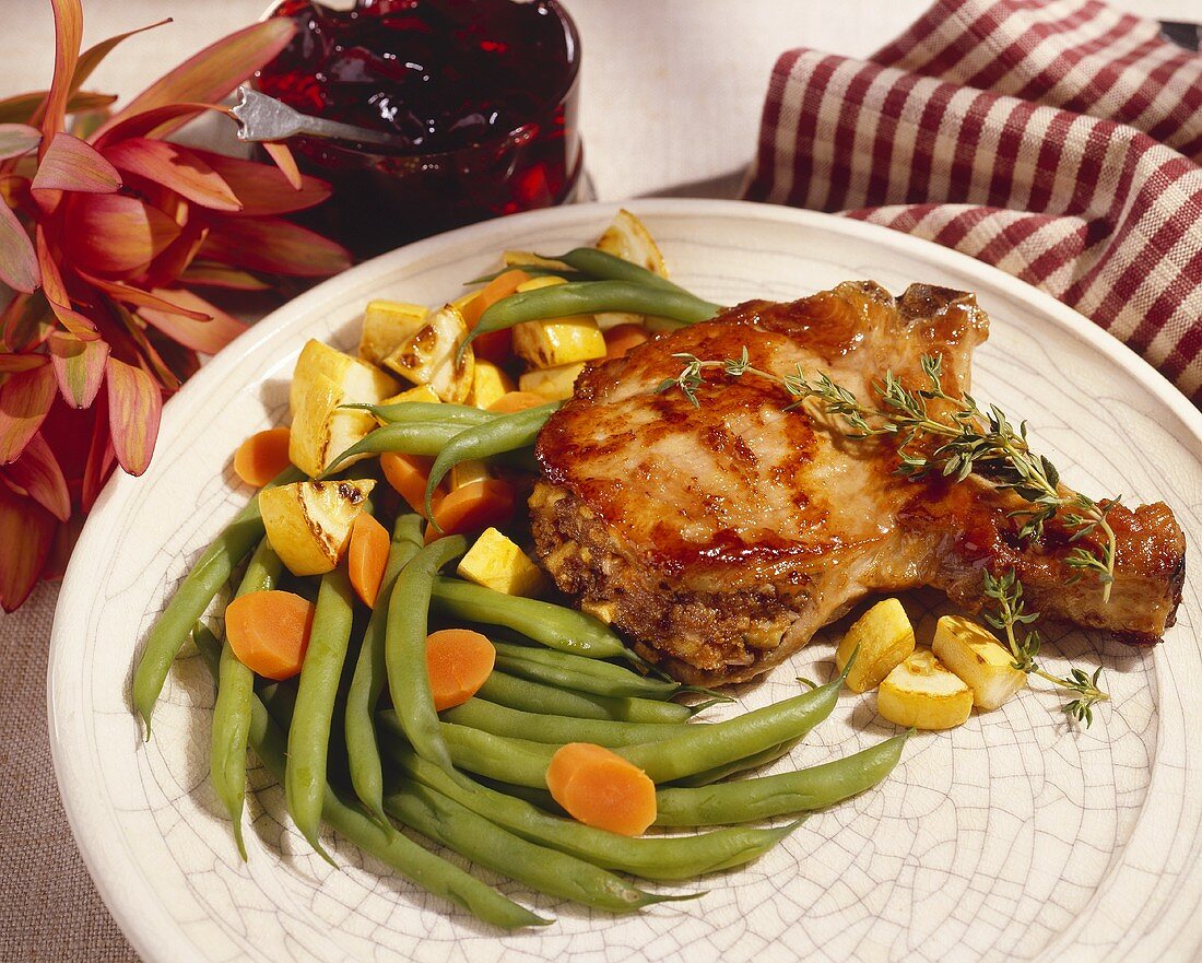 A Stuffed Pork Chop with Green Beans