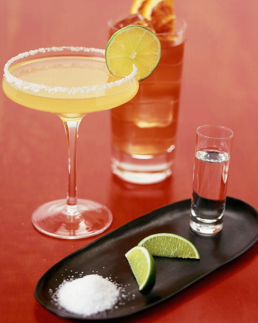 Cocktails with tequila, salt and lime