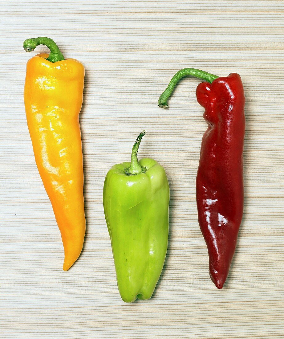 Three chillies (yellow, green, red)