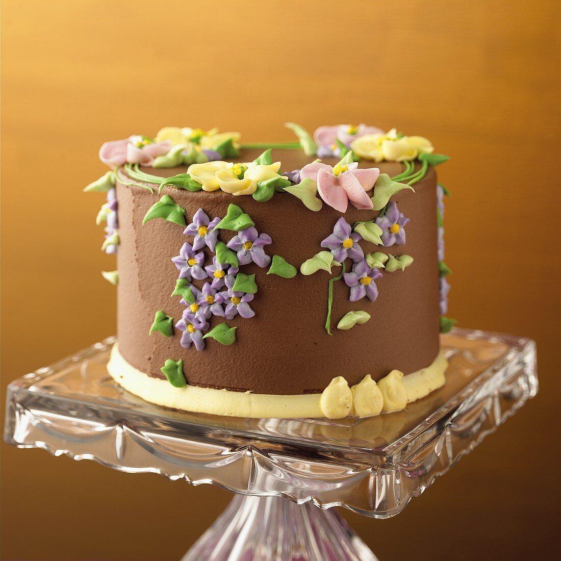 Chocolate cake decorated with sugar flowers