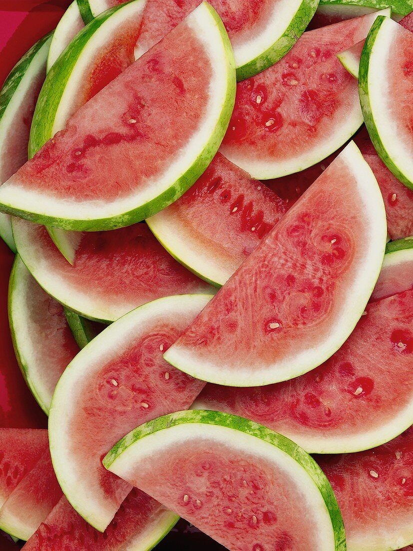 Many seedless watermelon slices (full-frame)