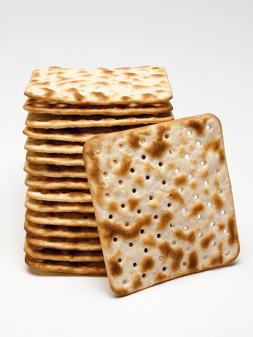 Square matzoh crackers, in a pile