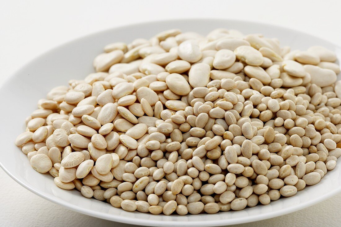 Assorted Dried White Beans on a White Plate