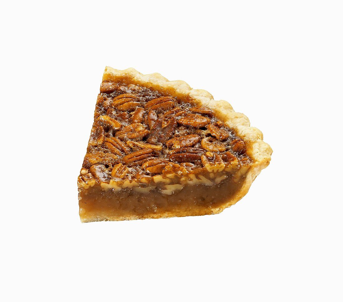 Pecan Pie Slice on a White Background