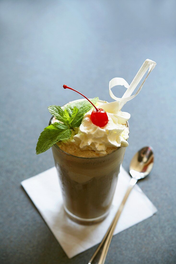 Root Beer Float with Whipped Cream and a Cherry, Spoon