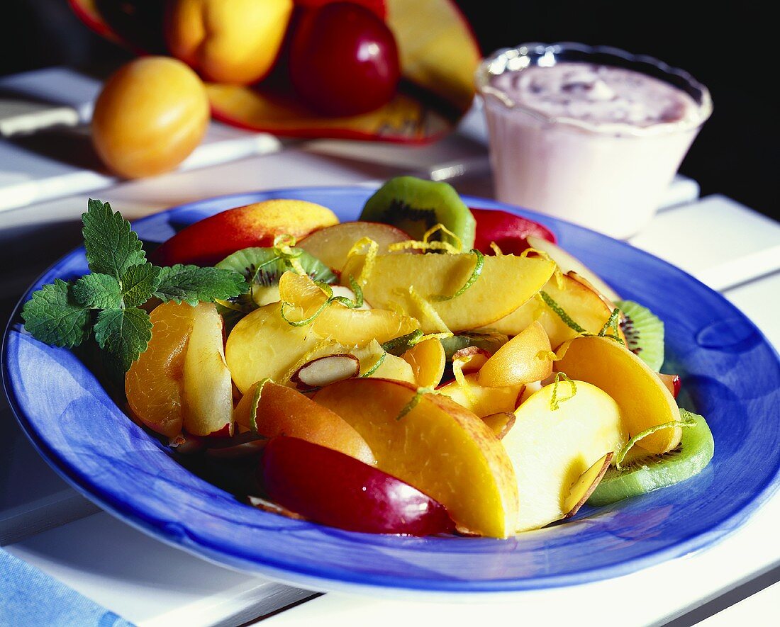 Fruit Salad on a Blue Plate