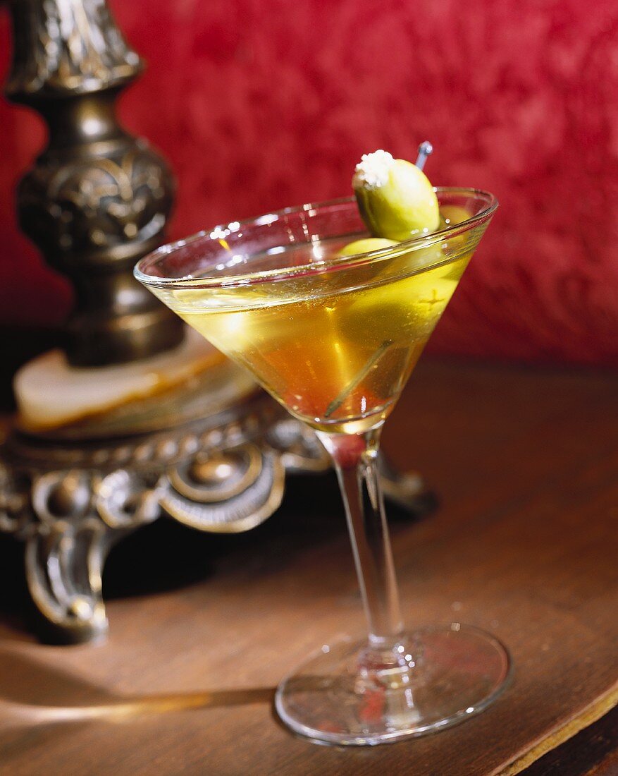 A Dirty Martini with Blue Cheese Stuffed Olive