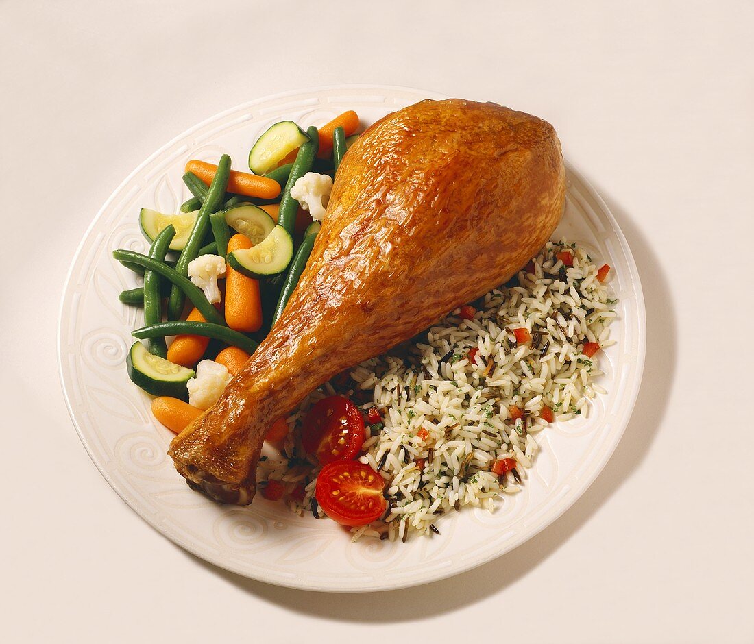 Turkey Leg with Wild Rice and Vegetable Medley