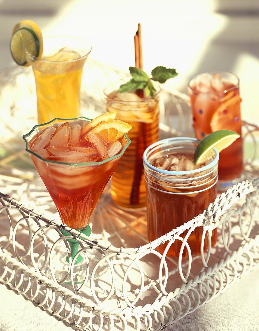 Assorted Drinks in White Tray