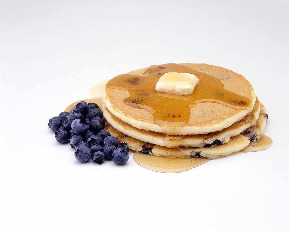 Blueberry Pancakes with Syrup and Blueberries