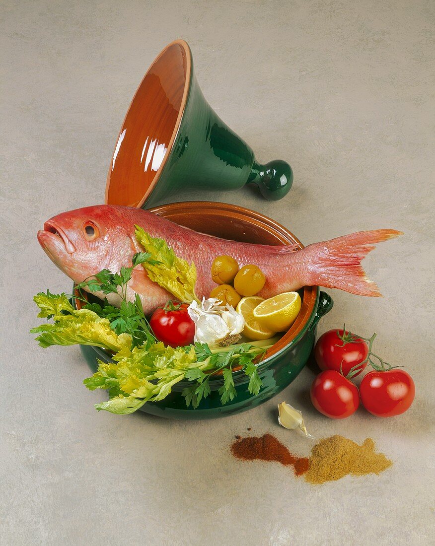 Ingredients for a Fish Meal in a Tagine