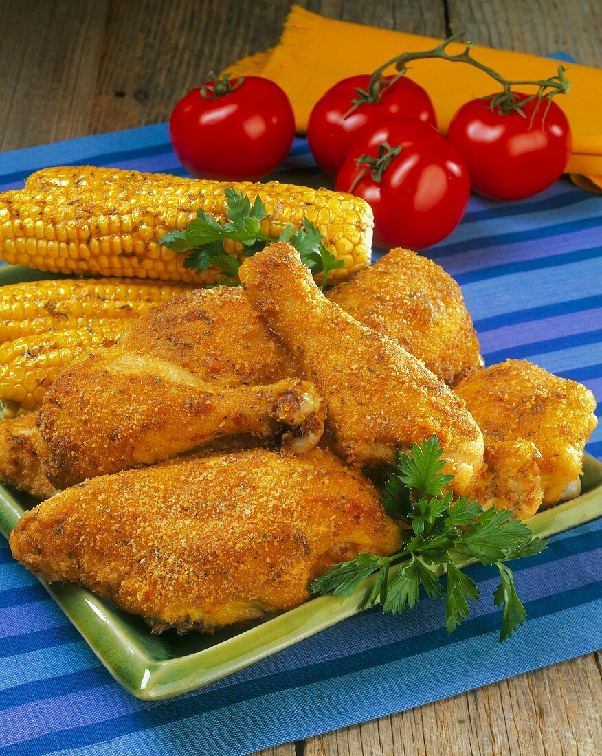 Fried Chicken with Corn on the Cob