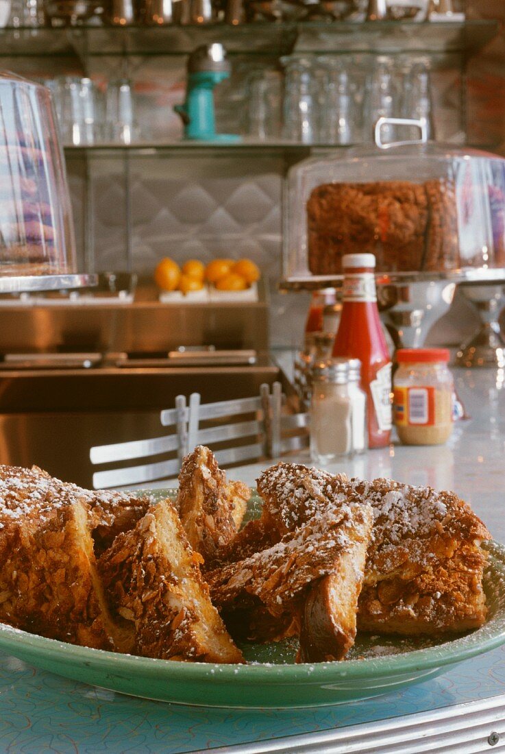 Platter of Crispy French Toast on a Diner Counter