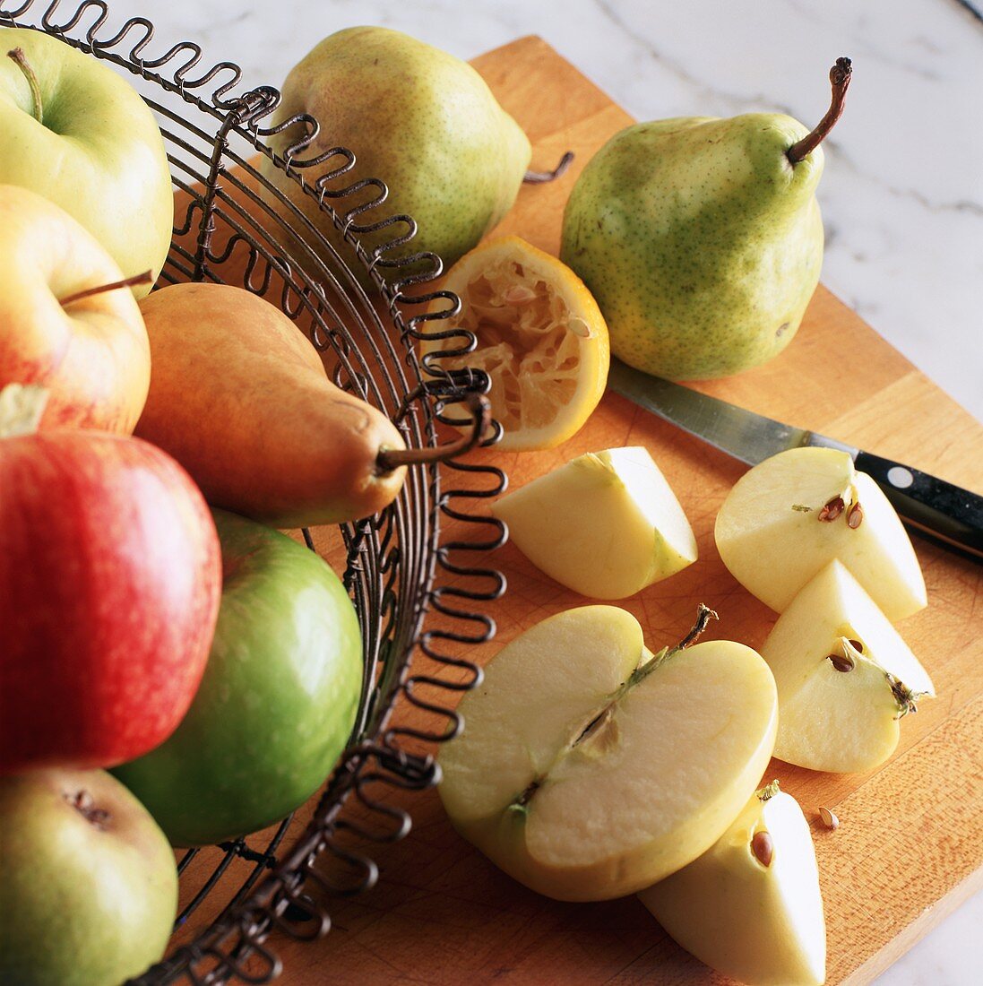 Variety of Apples and Pears with Halves