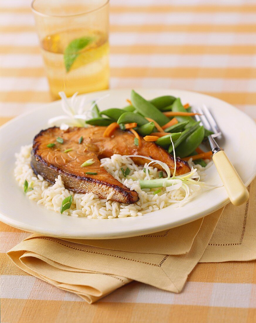 Salmon Steak on a Bed of Rice