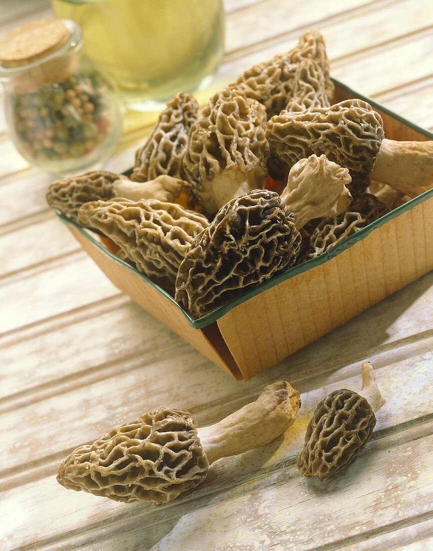 Morel Mushrooms in a Basket