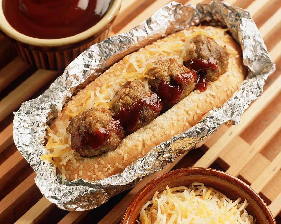 Grilled Barbecued Meatball Hoagie in Foil