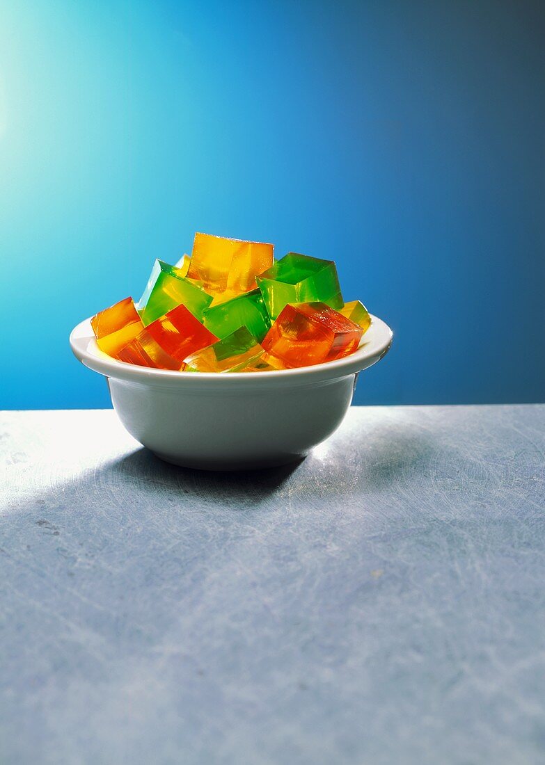 Assorted Flavored Jell-O Cubes in a Bowl