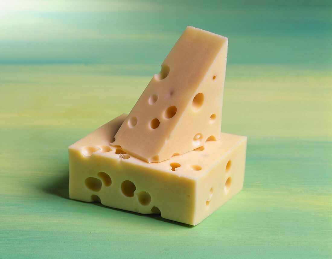 Block and Wedge of Swiss Cheese