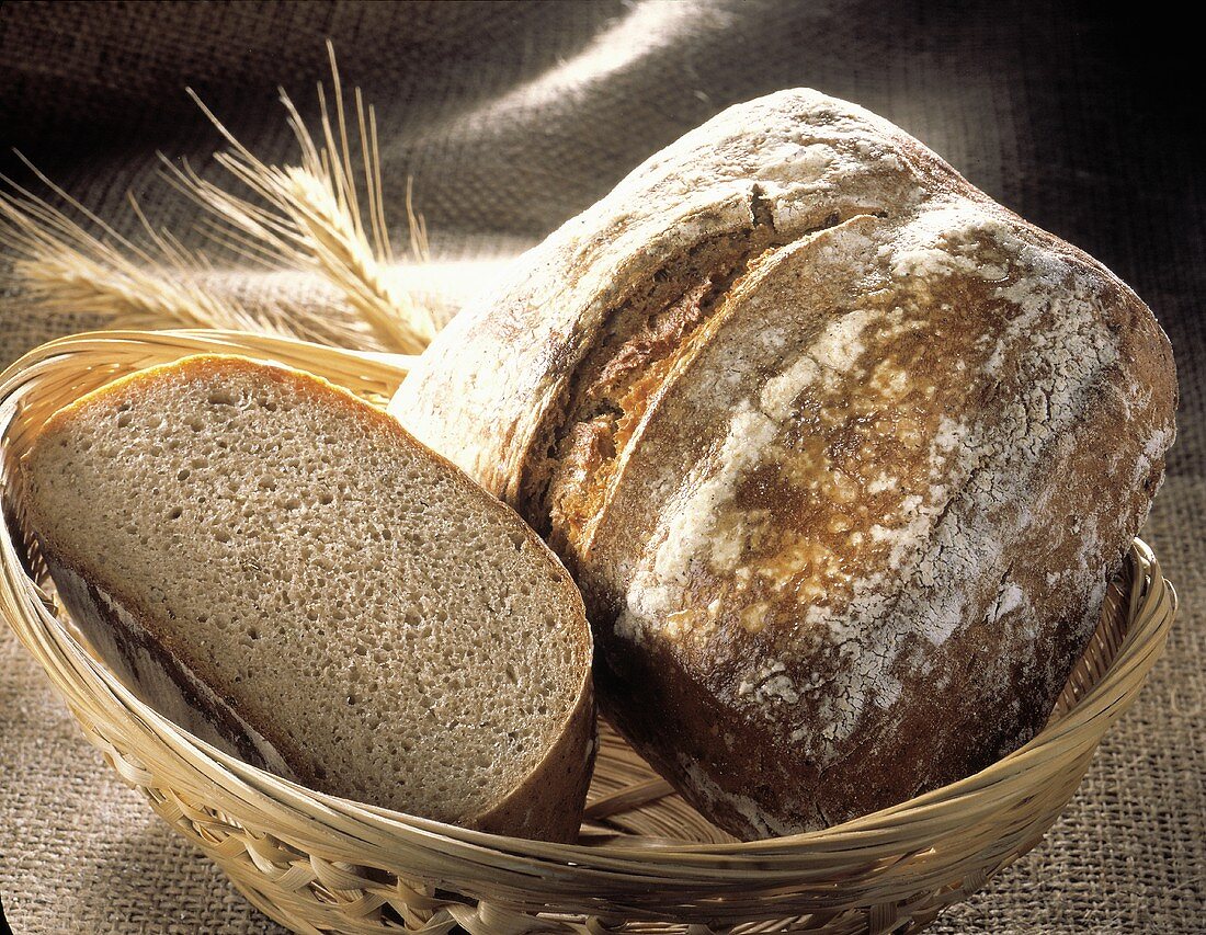 Basket with Wheat Bread Loaves
