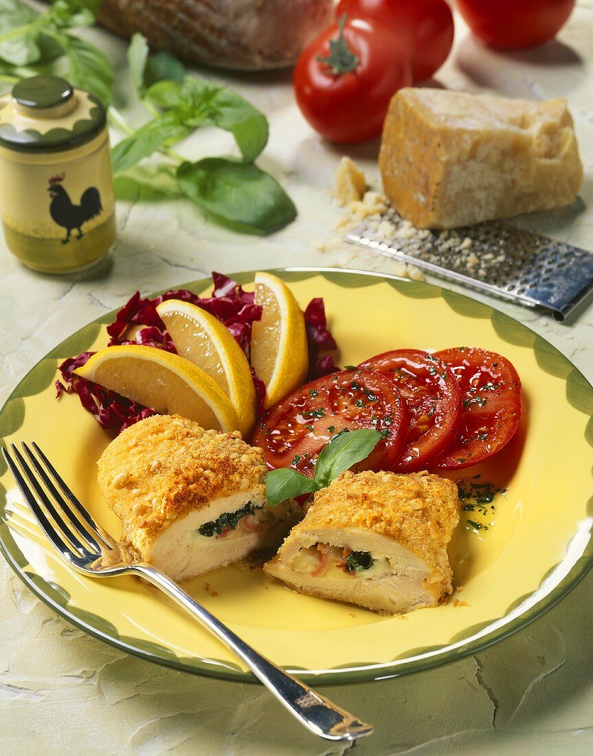 Chicken Cordon bleu with basil