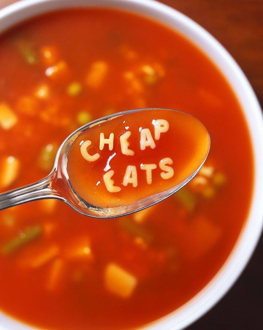 Alphabet Vegetable Soup on a Spoon: Cheap Eats