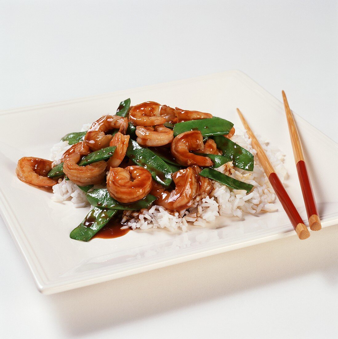 Shrimp and Pea Pods Stir Fry over Rice