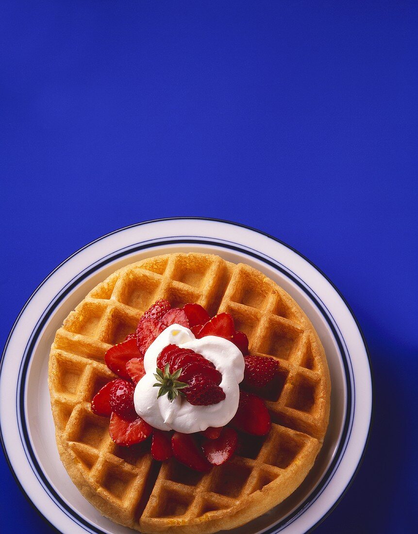 Belgian Waffle with Strawberries; Whipped Cream