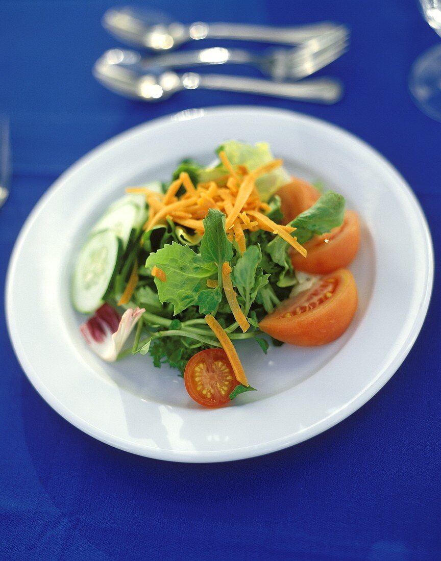 Gemischter Salat mit Möhren, Tomaten und Gurken