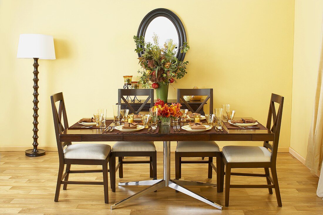 Table Set For Thanksgiving in Dining Room