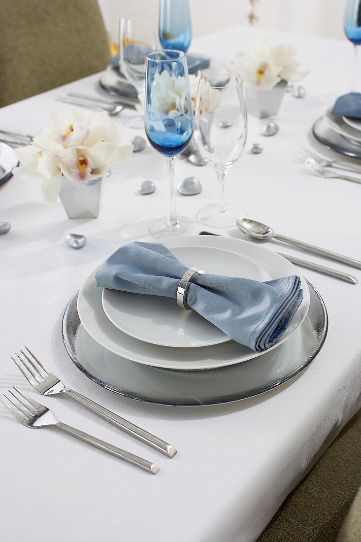 Place Setting on a Dining Table Set for Hanukkah