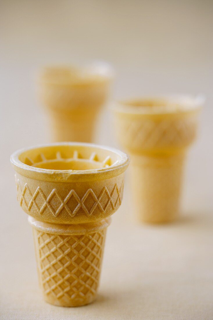 Three Empty Sugar Ice Cream Cones