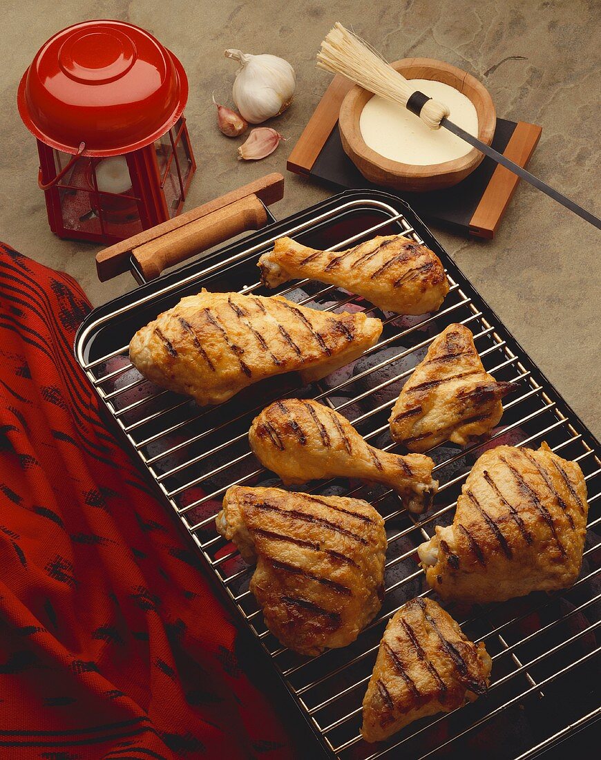 Assorted Pieces of Chicken on the Grill