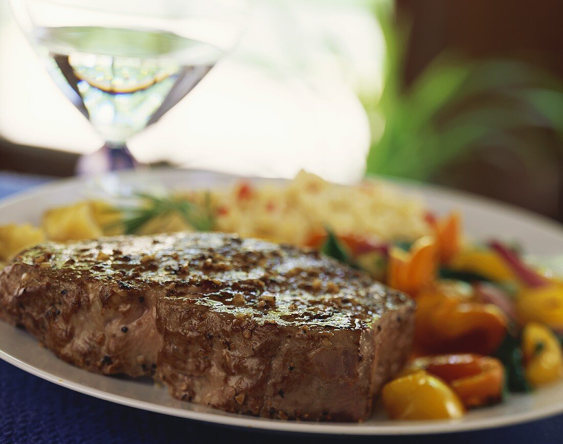 Steak with Peppers, Close Up