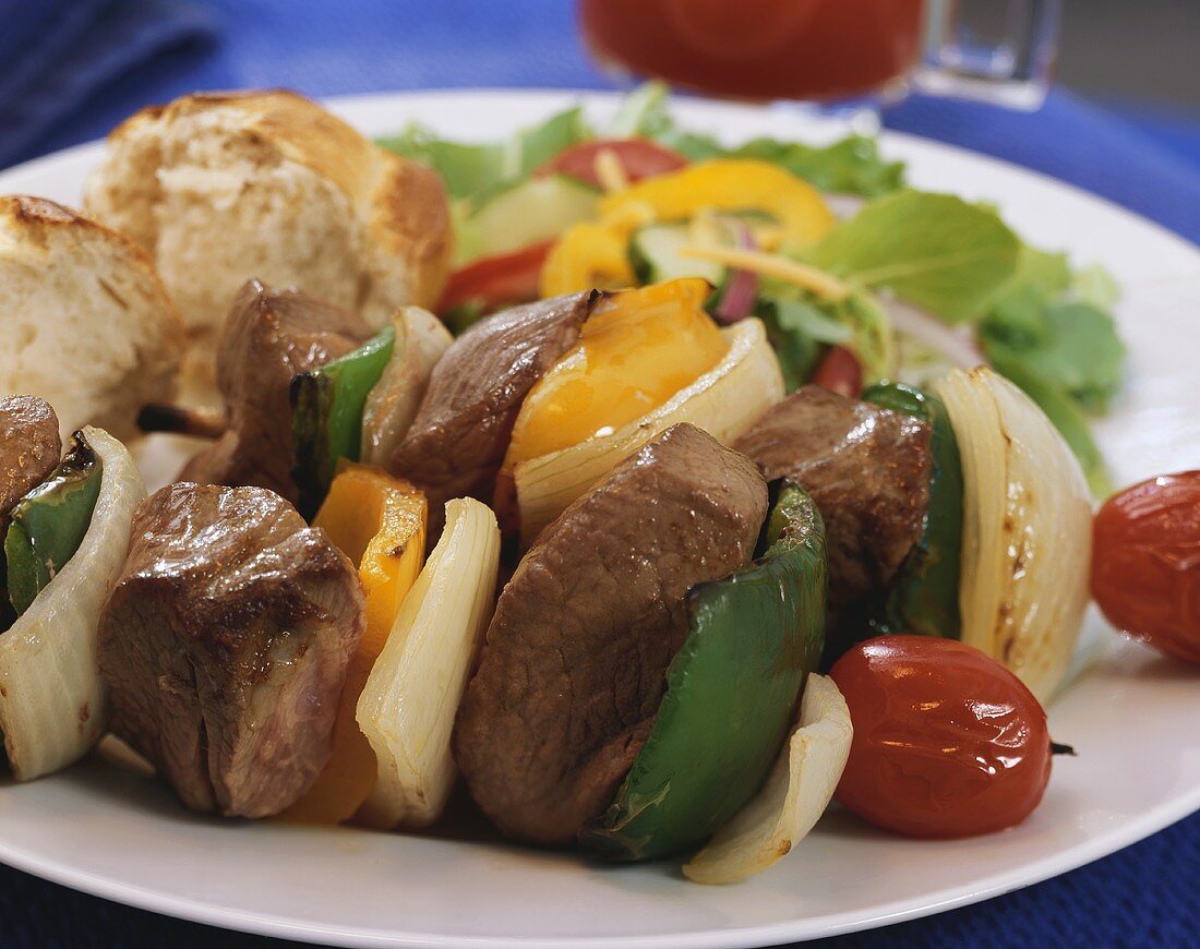 Beef Kabobs with Onions, Belll Peppers and Tomatoes