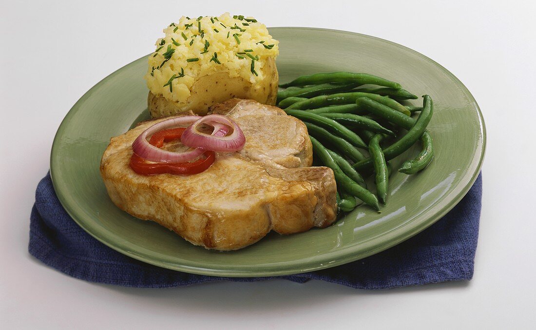 Pork Chop with Green Beans and a Twice Baked Potato