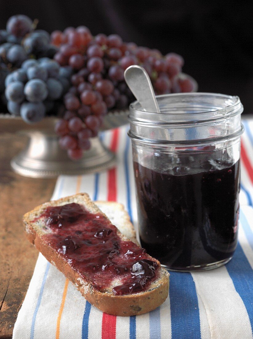 Grape Jelly on a Piece of Toast, Jar of Grape Jelly, Grapes