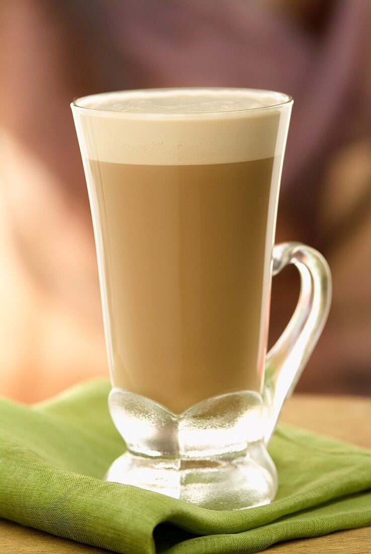 Latte in a Tall Glass Mug