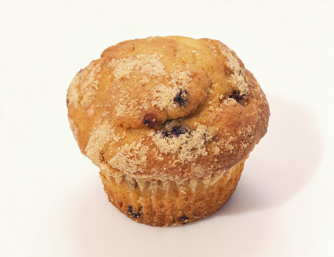 Close Up of a Blueberry Muffin on a White Background